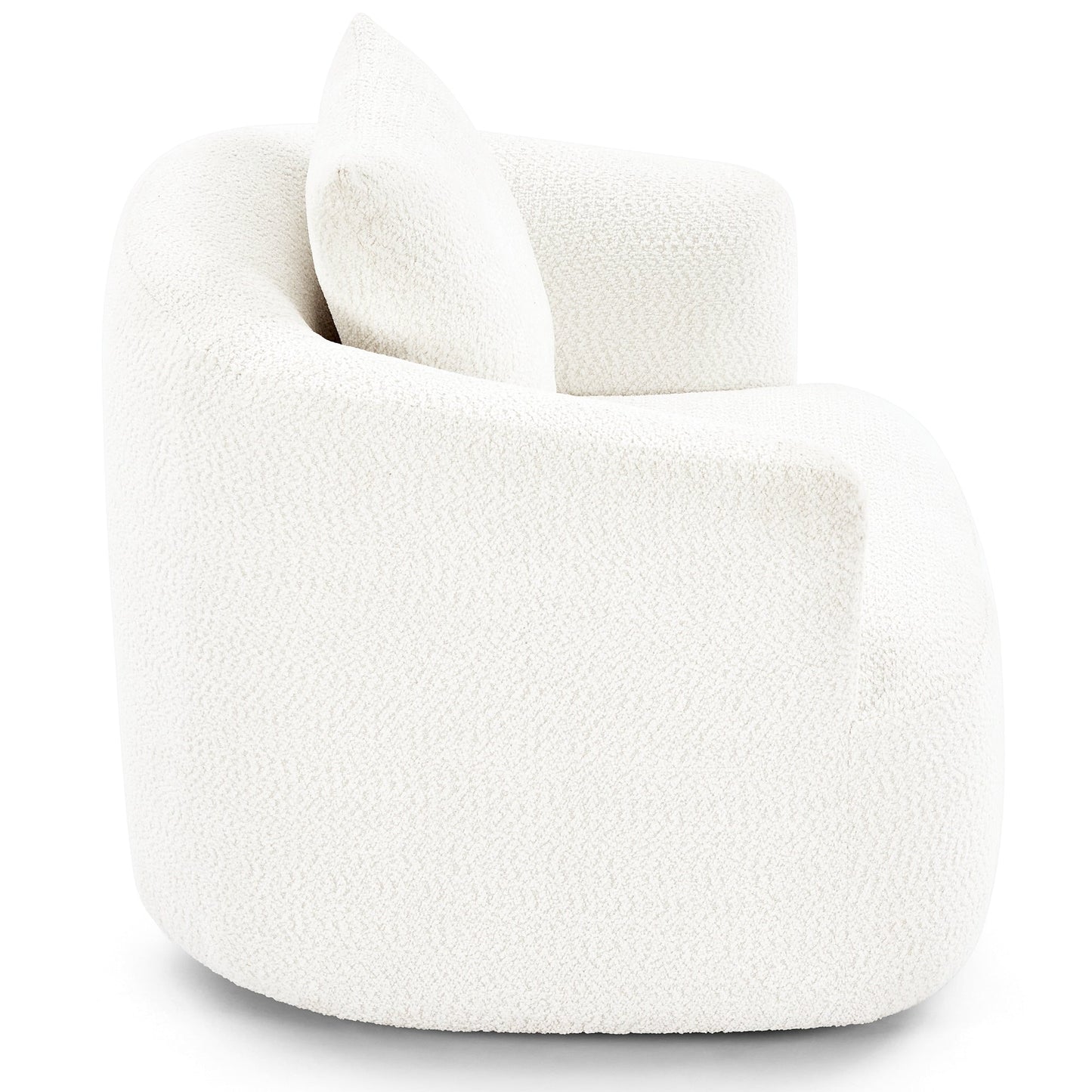 360¡ã Swivel Chair, 38.2 Boucle Accent Chair with Throw Pillow, Upholstered Barrel Sofa Chair with Curved Armrests