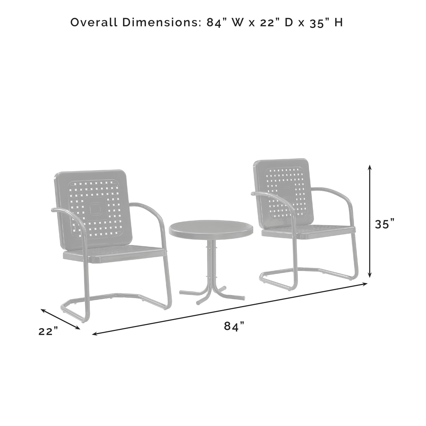 Crosley Bates 3Pc Outdoor Chair Set - 84 W x 22 D x 35 H