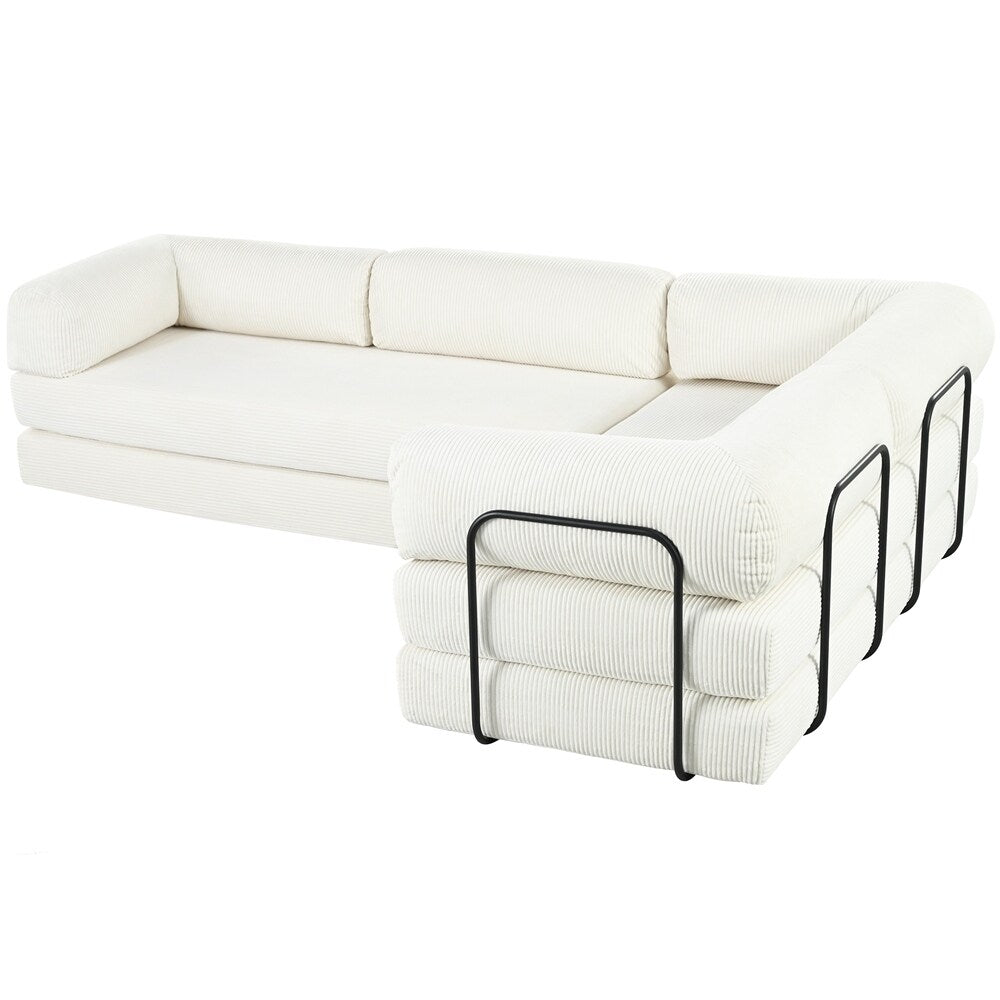 L-Shaped Modular Sofa Bed in Corduroy Fabric