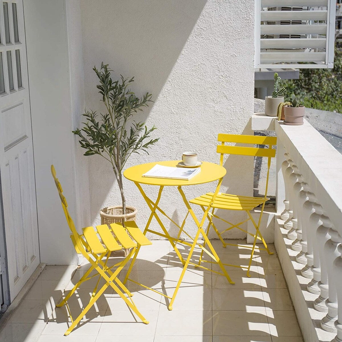 3pc Metal Folding Bistro Set, Weather-Resistant Outdoor/Indoor Conversation Set for Patio, Yard, Garden