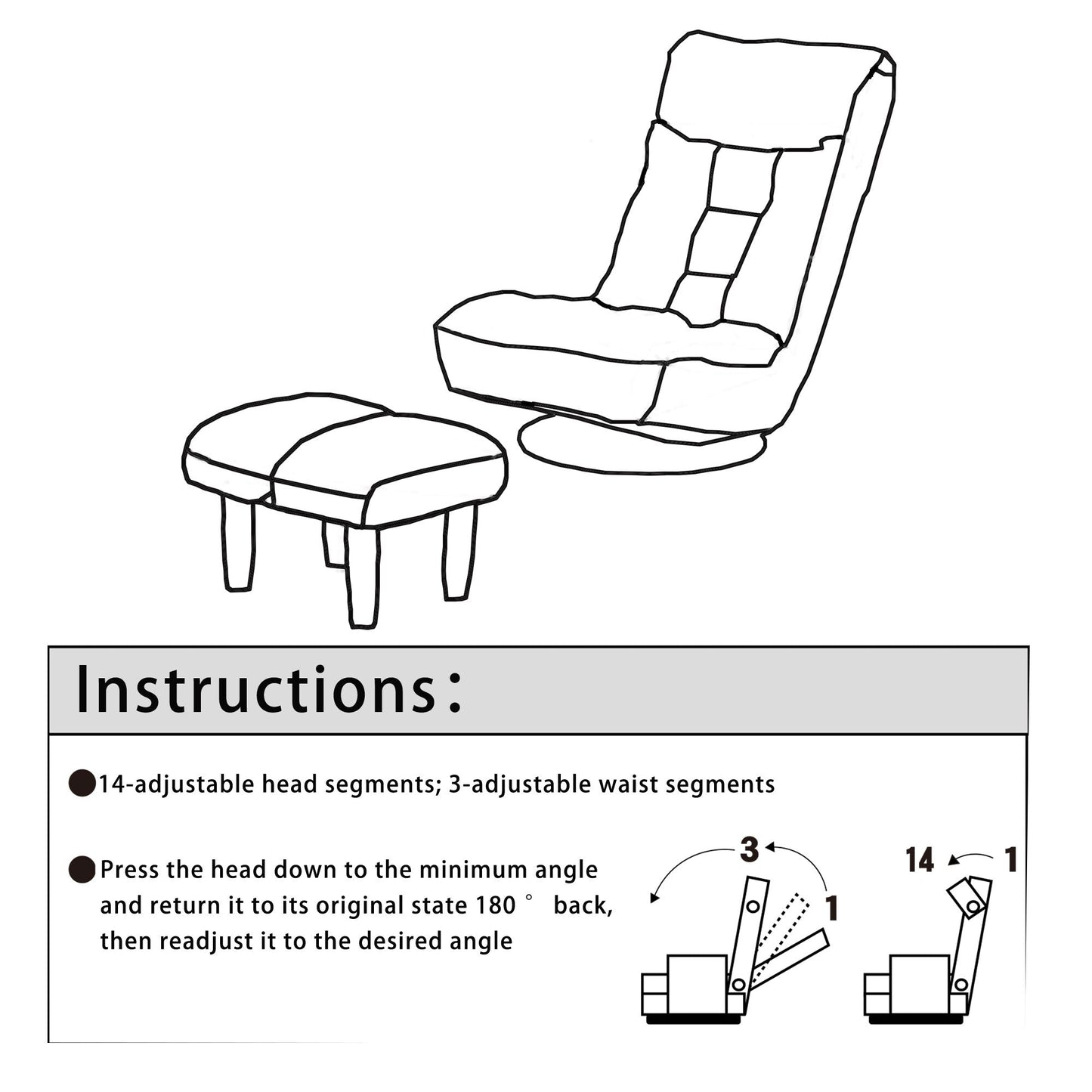 Upholstered Armless Recliner Set with Ottoman and Adjustable Headrest