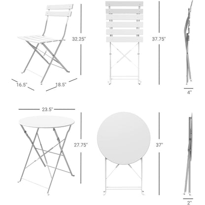 3pc Metal Folding Bistro Set, Weather-Resistant Outdoor/Indoor Conversation Set for Patio, Yard, Garden