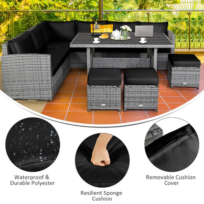 Costway 7 PCS Patio Rattan Dining Set Sectional Sofa Couch Ottoman - See Details
